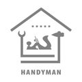 Professional handyman services. Vector banner template with tools and silhouette of house. Handyman concept in gray background Royalty Free Stock Photo